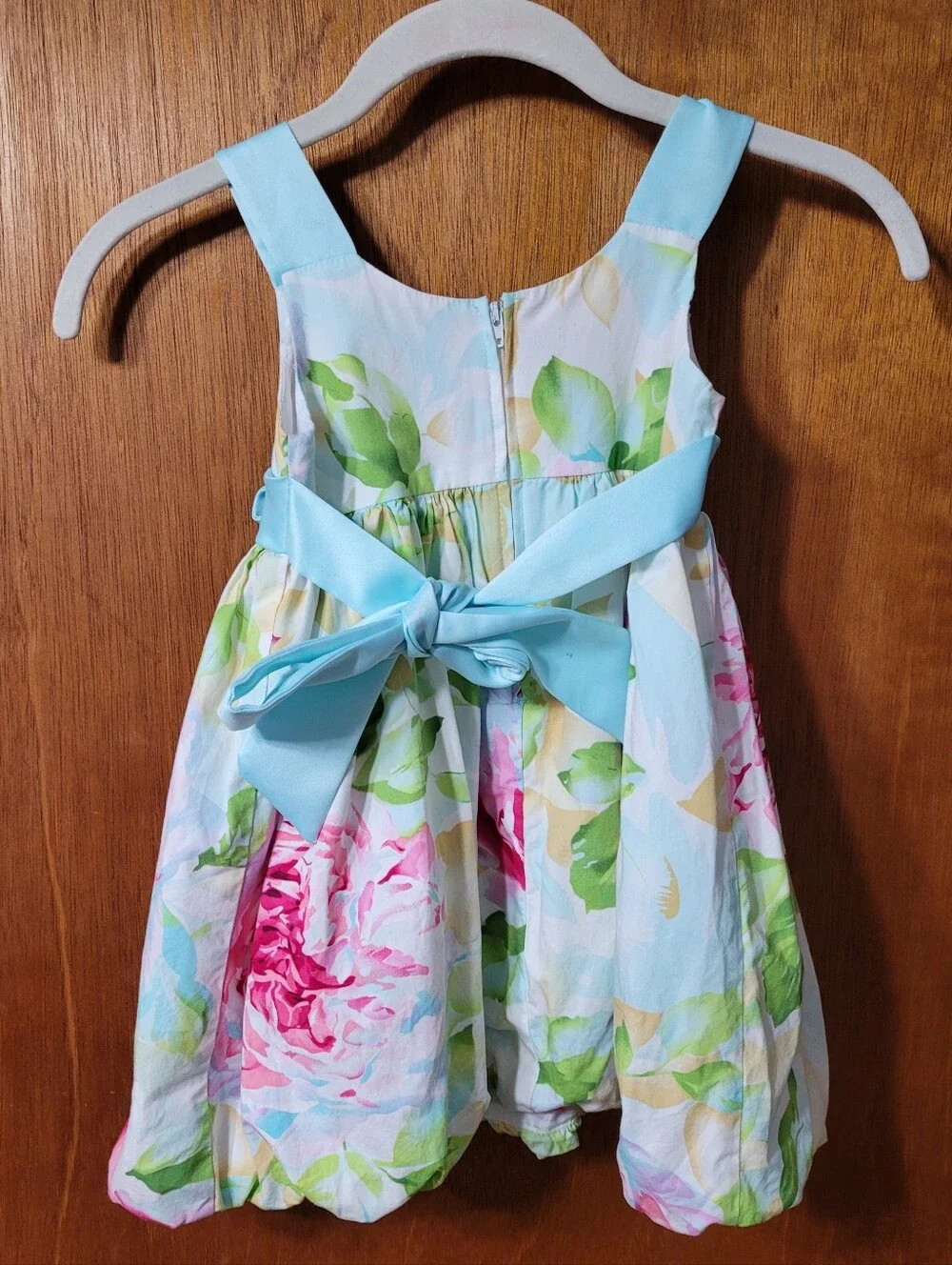Bonnie Jean Girls Size 3T Floral Dress With Satin Straps Waist Tie (0967)